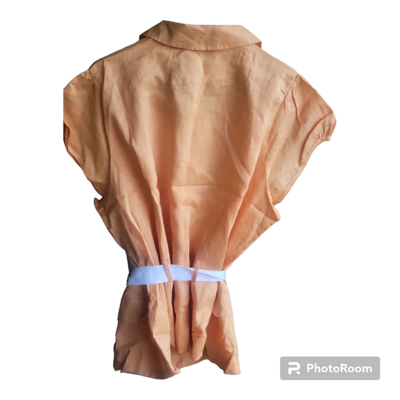Giorgiana womans peach color shirtsleeve linen blouse with belt NWT - Picture 2 of 3